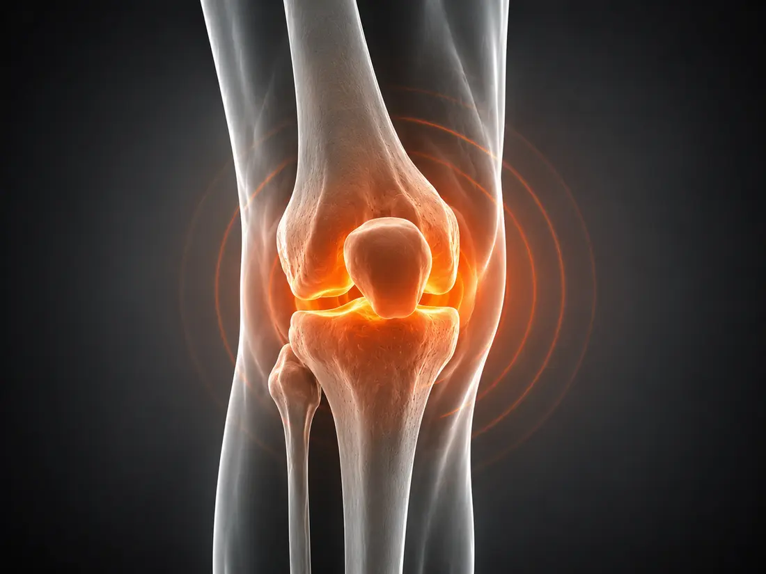 Modern medical illustration highlighting the knee joint